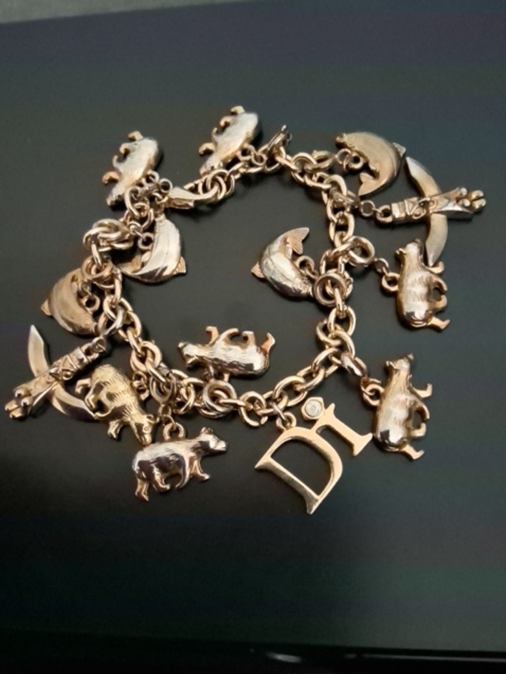 Vintage Di (Diamonds International) Charm Bracelet with 13 Charms, Goldtone